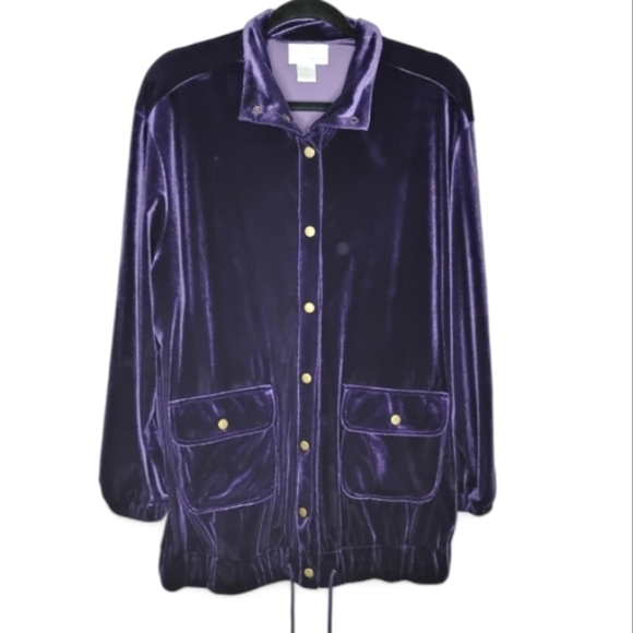 Vintage 90s Spiegel Velour Jacket Size L Stretch Poly-Spandex Preppy Retro - Picture 1 of 6